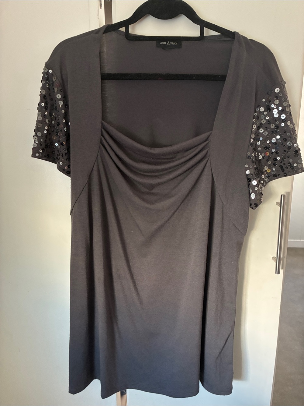 Sam & Max Vintage Gray Sequined Top